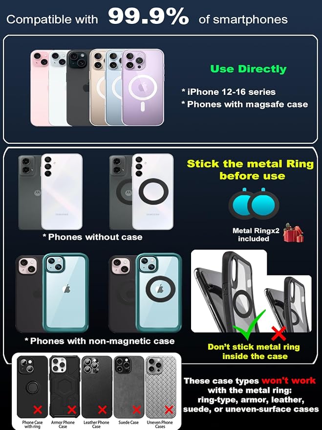 snanlen Upgraded 360° Nano Gel Vacuum Magnetic Phone Holder, 108+LBS Heavy Duty Suction Cup Phone Mount for Car Dashboard & Windshield, 3000gf MagSafe Compatible with iPhone 17/16 Pro Max White - Image 7