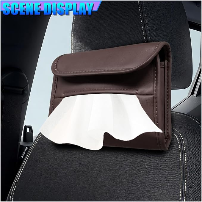 Craedli Car Tissue Holder for Seat Back, PU Leather Backseat Tissue Box Cover, Rectangular Auto Headrest Napkin Case Tissues Storage Organizer for Sedan RV Truck, Keep Car Tidy (Brown) - Image 3