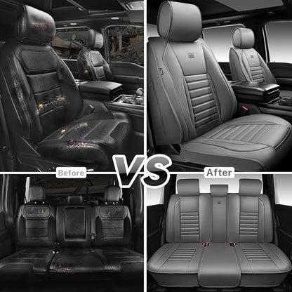CAR PASS Nappa Leather Car Seat Covers Full Set, Luxury Seat Protector for Cars, Waterproof Anti-Slip Car Seat Cushion Armrest Compatible Airbag Universal for Sedan SUV Pick-up Truck Automotive, Gray - Image 9