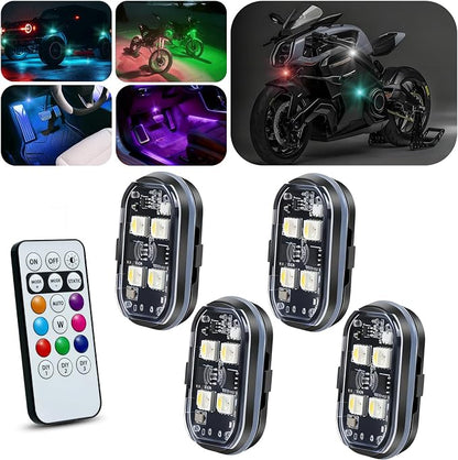 Upgraded 4PCS Wireless LED Strobe Lights for Car, 8 Colors Lights | Remote Control, Type-C charging Warning Light for Car Interior Motorcycle Drone Bike Decor by GSOWO