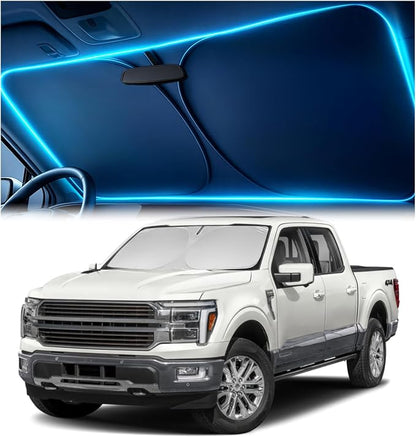 Windshield Sun Shade for Ford F-150 2021 2022 2023 2024 2025 2026 – Custom Fit Sun Shield with Mirror Cut‑Out, Blocks Heat & UV, Foldable with Storage Pouch - Ford F-150 Windshield Sunshade by Autopect