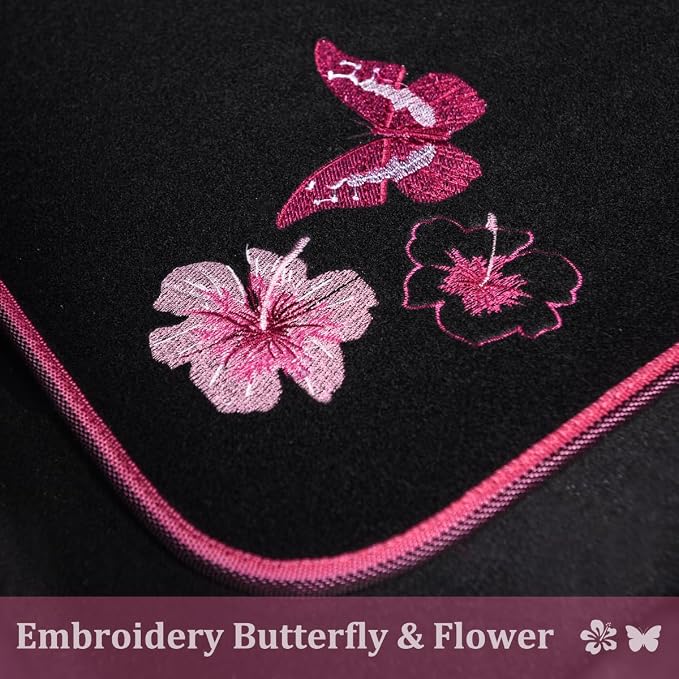 CAR PASS Embroidery Butterfly and Flower Car Floor Mats, Pink Car Floor Mats Universal Fit 95% Automotive,SUVS,Sedan,Vans,for Cute Women,Girly,Set of 4 (Black with Pink) - Image 6
