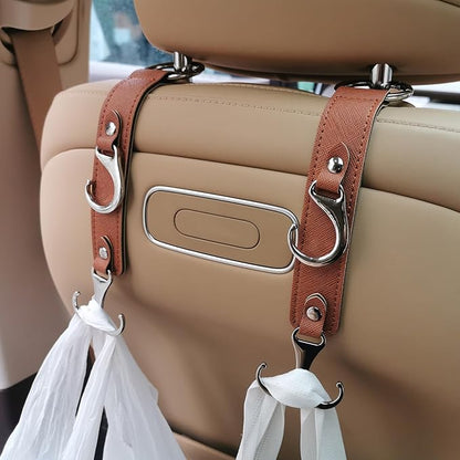 Car Headrest Hook Faux Leather Hanger Purse Bag Holder Purse Hook | 3-in-1 design, 50lb capacity, alloy buckle, fits most cars. Holds bags, groceries, umbrellas. easy stall, for front & back by yicheyiyou