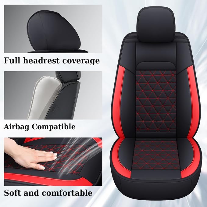Coverado Seat Covers for Dodge Ram, Waterproof Front Car Seat Covers for Truck Compatible with 2002-2026 Dodge Ram 1500 2500 3500 Crew Double Mega Quad Cab(Red) - Image 3
