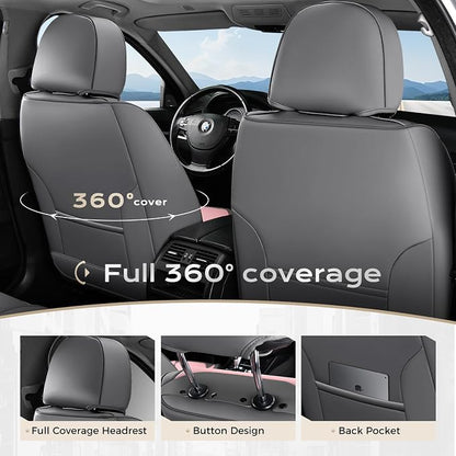 Coverado Car Seat Covers Front, Seat Covers for Cars, Waterproof 2-Pack Car Seat Cushions, Leather Carseat Seat Protectors, Universal Seat Covers Fit for Most Sedans SUV Pick-up Trucks(Gray&Pink) - Image 5