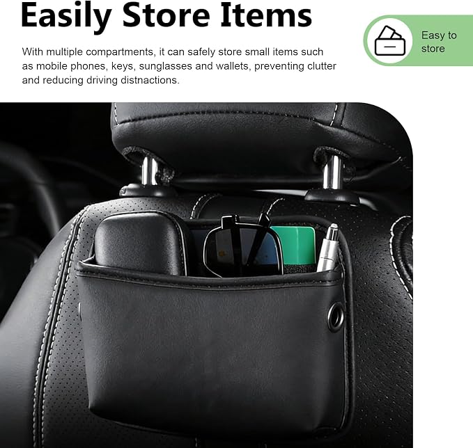 2 PCS Car Seat Side Storage Pocket, Leather Self-Adhesive Car Seat Storage Pouch, 5.94" x 7.44" Multifunctional Convenient Auto Organizer Bag for Phone Keys Sunglass & Wallet (Black) - Image 7