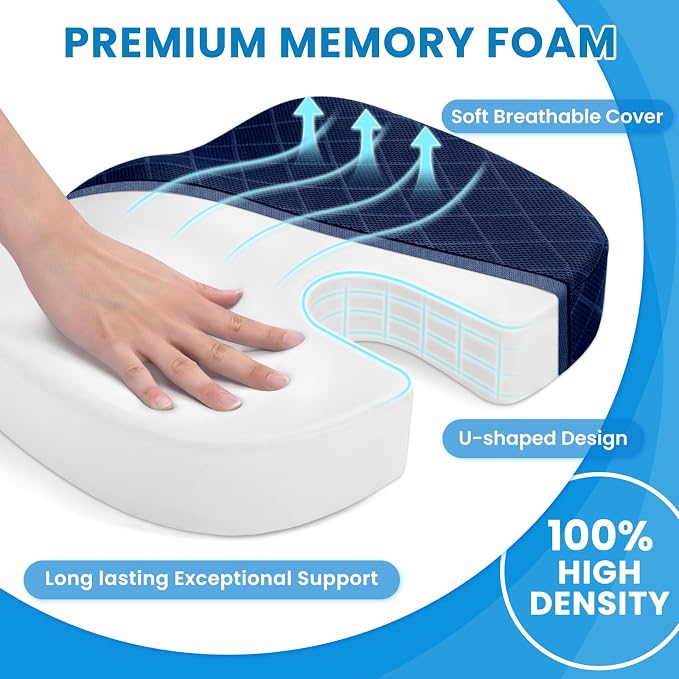 Seat Cushion - for Office Chair, Car Seat, Airplane, Bleacher - Sciatica & Coccyx Pain Relief Desk Chair Cushion for Long Sitting Office Workers, Car Drivers(Blue, XX-Large) | for Car Seat, Airplane, Desk Chair - Sciatica & Hip & Coccyx Pain Relief Cus... - Image 3