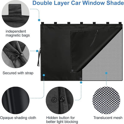 Magnetic Car Window Shades,2Pcs Side Window Sun Shade with 7 Strong Magnets | Double Layer Magnetic Car Sunshade for Baby,Full Covers/Half Shade Car Window Covers for Side Windows,Magnetic Car Curtains - Image 7
