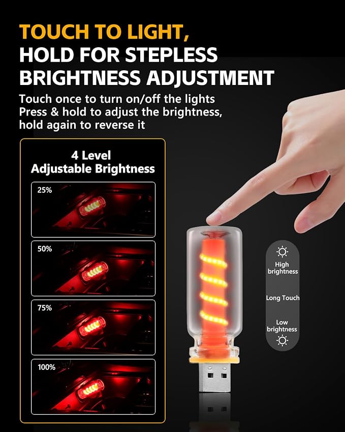 2PCS [Retro Playful Style] USB Lights for Car, Touch Adjustment Lights, Plug in USB Car Interior Ambient Light, Mini Spiral LED USB Night Light for Camping, Christmas Decoration, Party (Red) - Image 4