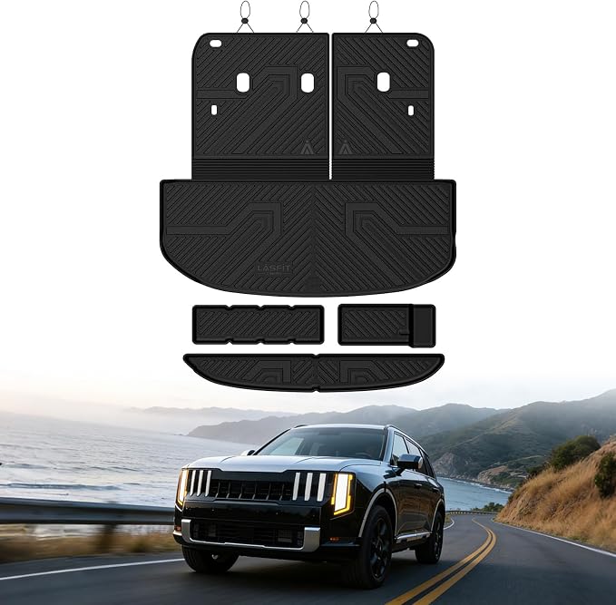 LASFIT Cargo Mats for Kia Telluride Gas 2027 (Not Fit Hybrid) | All Weather TPE Custom Fit Cargo Trunk Mat & Backrest Mats Accessories, Black - Image 2
