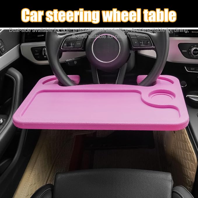 Dickno Car Steering Wheel Desk, Multipurpose Auto Steering Wheel Tray with Drink Holder, Steering Wheel Food Tray for Eating, Universal Vehicle Travel Accessories for Constant Travelers (Pink) - Image 6