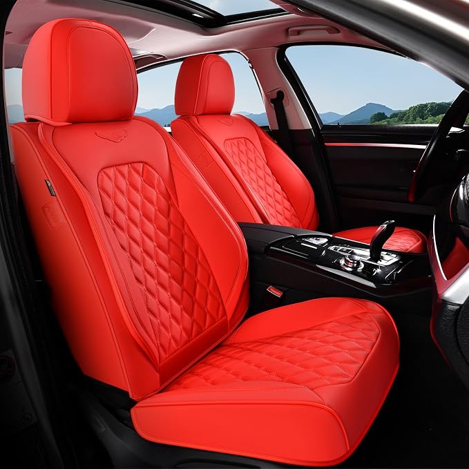 Coverado Front Seat Covers, Waterproof Nappa Leather Stain-Resistant Protectors, Universal Fit for Sedans, SUVs, Trucks, Automotive Car Seat Covers, Waterproof Seat Cushions – Red by COVERADOAUTO