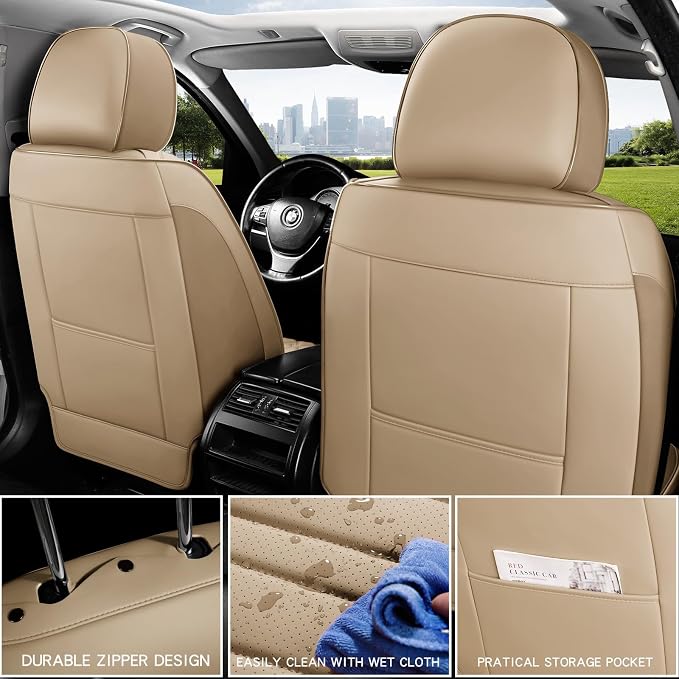 MINGBRON Car Seat Covers,Car Seat Protector Waterproof,Seat Covers Full Set, Car Seat Protectors,Automotive Seat Covers Fit for Most Cars Beige - Image 5