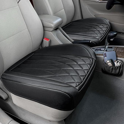 BEITK 2 Pack Black Leather Front Bottom Car Seat Covers | PU leather,Waterproof, Full Wrap, non-slip, with Storage Pocket, Universal Fit for Sedan Truck SUV, Easy to Install by BEITK