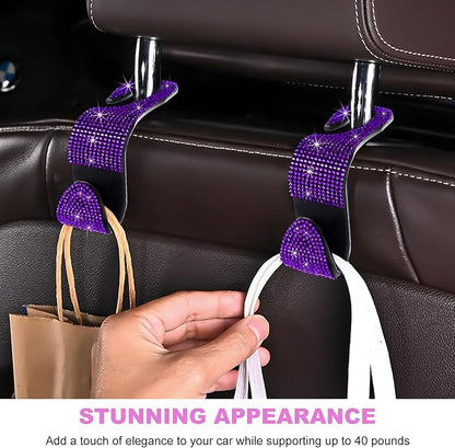 4 PCS Bling Car Seat Headrest Hooks, Rhinestone Vehicle Backseat Storage Hanger Backpack Hook, Sparkly Multi-Functional Headrest Purse Holder for Car Truck SUV RV (Purple) - Image 5