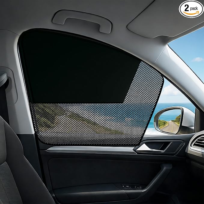 Car Window Shades, 2 Pack Magnetic Half Blackout & Half See-Through Car Shades for Side Windows, Front Window Cover Block Heat UV Rays Glare for Driver Passenger by Unknown