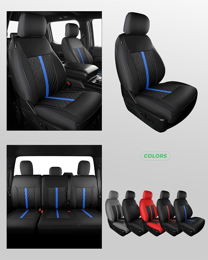 RIDEPOSH for Ford F150 Leather Seat Covers, SuperCrew XL XLT 2021-2026 | Fits F250 F350 Super Duty Crew Cab 2023-2026, Custom Fit, Bucket Seat, Stain Resistant, Airbag Compatible, Easy-Clean - Image 8
