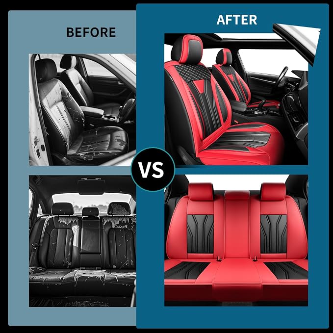 Fit Maxima Car Seat Covers Premium Leather for Nissan Maxima 2011-2025 2026. Waterproof， Breathable, Scratch-Resistant & All-Weather Seat Cushion Protector（2 Front Seats,Red&Black - Image 5