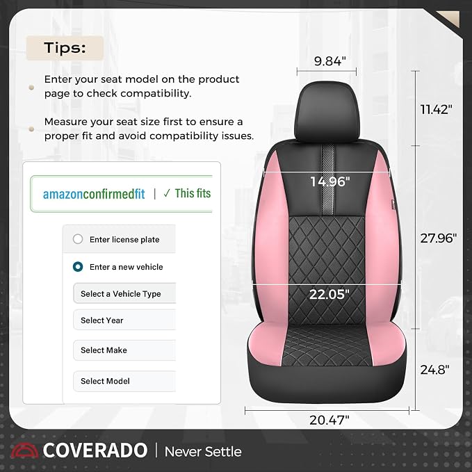 Coverado Car Seat Covers Full Set, Automotive Front and Rear Seat Covers with Backrest, Nappa Leather Car Seat Protectors Waterproof, Universal for Most Vehicles - Image 8