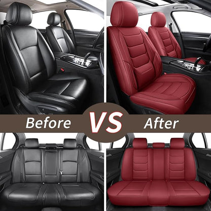 Leather Car Seat Covers Full Set Automotive Seat Protectors | Breathable Waterproof Durable Full Surround & Lumbar Support Design Non-Slip Universal Fit for Most Cars SUVs Trucks Vans Red - Image 7