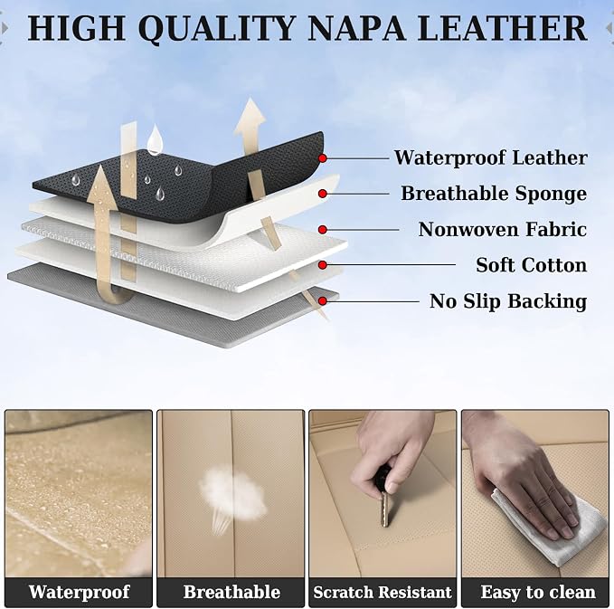 Coverado Backseat Cover for Dogs, Car Seat Protector for Back Seat, Car Seat Covers Beige, Car Seat Cushion Nappa Leather, 3-Pieces Waterproof Seat Covers Carseat Cover Universal Fit for Most Cars - Image 3