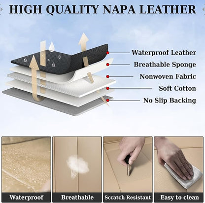 Coverado Backseat Cover for Dogs, Car Seat Protector for Back Seat, Car Seat Covers Beige, Car Seat Cushion Nappa Leather, 3-Pieces Waterproof Seat Covers Carseat Cover Universal Fit for Most Cars - Image 3