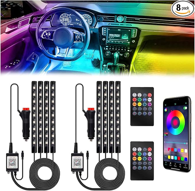 BFXM Car Interior Lights, 2 Set LED Lights Strip with USB Adapter | LED Lights for Car, Car Ambient Lighting, App & Remote Control Music Sync Color Change Lights for Truck Car Decor by BFXM