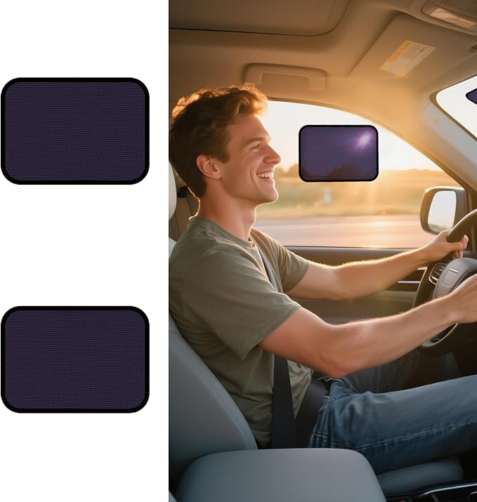 XCBYT Static Cling Car Window Sahdes for Driver Side Window, 2-Pack | Block glare from different angles at any time. Clean the glass before to ensure a secure bond. See-through view by XCBYT