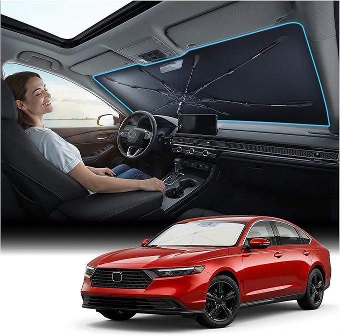Nmoiss Windshield Sun Shade Umbrella for Civic - [Vinyl Coating Heat Shield] Protect Car from Sun Rays & Heat Damage Keep Cool and Protect Interior, Spring Structure Edge by Nmoiss