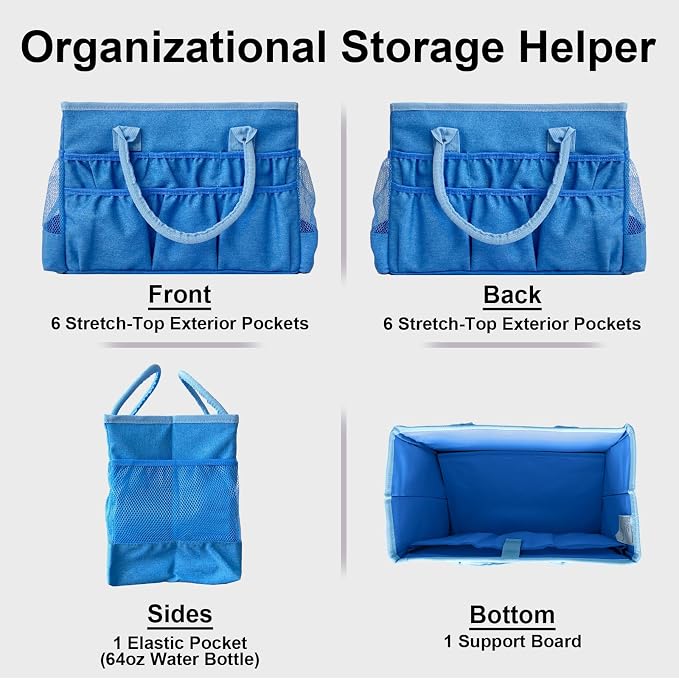 Cupohus Craft Organizer Tote Bag – Craft Caddy with 2 Mesh Side Pockets & Front Elastic Pockets, Foldable Large Capacity Supply Storage Bag for Sewing, Knitting, Painting, and Travel (Blue) - Image 5