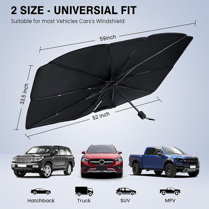 Car Windshield Sun Shade Umbrella Reflector Foldable Window Shade | Blocks UV Rays,Keep Car Interior Cool,Universal Fits SUV,Hatchback,Truck,MPV,Storage bag,57"L x 31.5"W,Car Accessories - Image 5