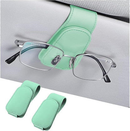 AICEL 2PCS Sunglasses Holders for Car Sun Visor, Magnetic Clip, Green | Leather Eyeglasses Hanger Mounter, Magnetic Glasses Holder and Ticket Card Clip, Car Accessories, Universal Fit by AICEL