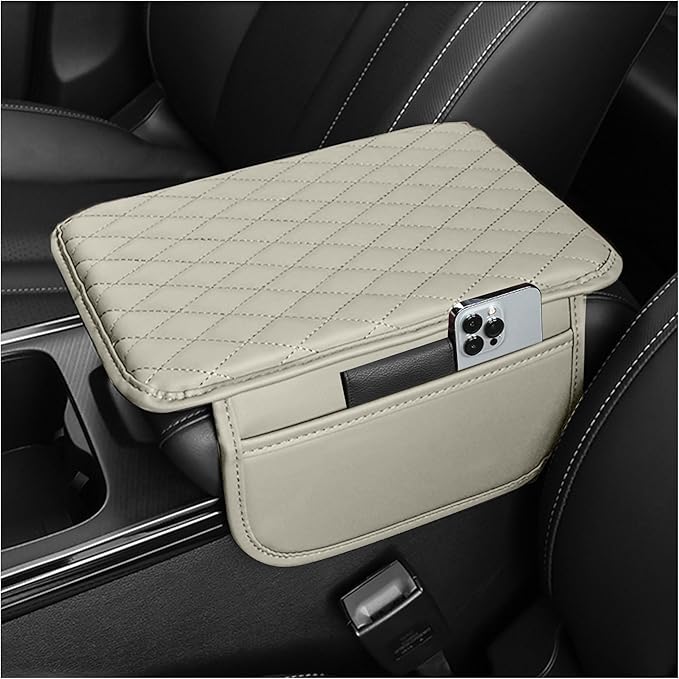 Stacool Upgraded Car Center Console Cover,Microfiber Leather Car Armrest Cover Cushion with 2 Storage Bags,Universal Car Armrest Storage Box (Light Beige) by Unknown