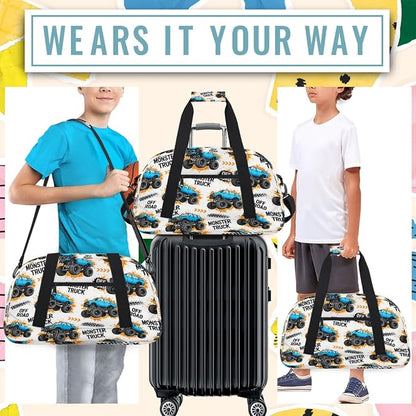 Gym Travel Duffle Bag for Boys - Blue Monster Car Trucks Kids Overnighter Weekend Bag with Front Zipper Pocket for School Practice, Teens Carry-On Size Sleepover Bags - Image 5