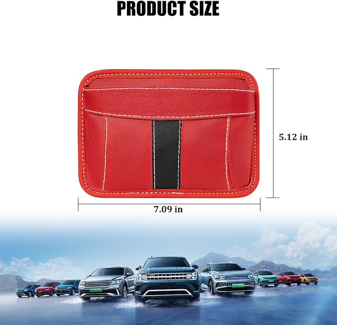 Car Seat Side Pocket Organizer, Leather Vehicle Seat Gap Filler Organizer, Automotive Console Side Cell Phone & Sunglasses Holder Storage Bag, Universal for SUV Automobile Truck (Red) - Image 2