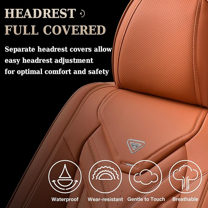 Coverado Car Seat Covers Full Set, Automotive Seat Covers Car Seat Protector Car Seat Cushion, Waterproof Leather Seat Covers for Cars, Universal Fit for Most Sedans SUV Pick-up Truck(Orange) - Image 5