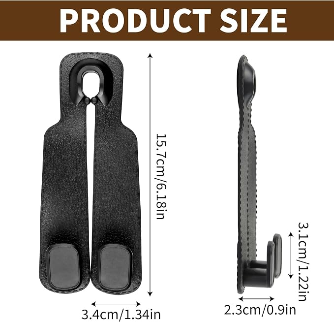 Car Seat Headrest Hooks, 4 Pack Universal Purse Hook for Car, Bag Holder with Double Hooks, Back Seat Storage Organizer for Purses, Handbags, Grocery - Image 3