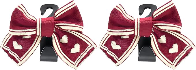2 Pack Bow Car Seat Headrest Hooks, Red Heart | PVC construction, snap-on installation, holds bags purses or umbrellas, fits most cars and trucks, car interior accessories - Image 6