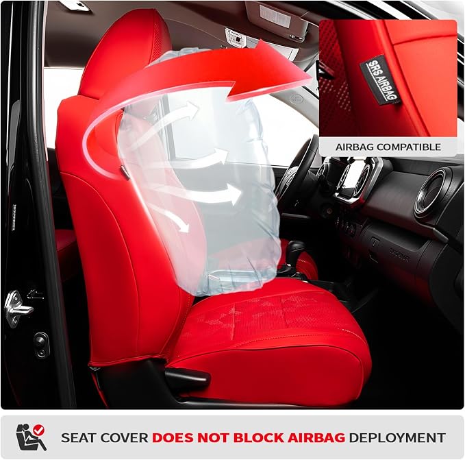 Car Seat Covers for Toyota Tacoma 2016-2023 3rd Gen, Red Camo | Custom Fit Waterproof Leather Car Seat Covers Full Set, Full Coverage Protection, Airbag Compatible, Factory Style Upgrade - Image 3