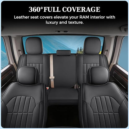 Truckiipa Dodge Ram Seat Covers Full Set, Full Coverage Luxury Car Seat Covers Waterproof Leather Protector Truck Accessories, Custom Fit for 2002-2018 Ram 1500, 2002-2025 Ram 2500 3500 Crew Mega Cab - Image 8