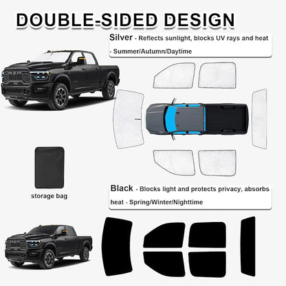 KMF 6pcs Thicken Sun Shades for Dodge Ram 2500 3500 Accessories 2010-2025, Custom Fit Full Car Window Covers Sunshade for Windshield Side Rear, UV Block Privacy for Camping Outdoor - Image 3