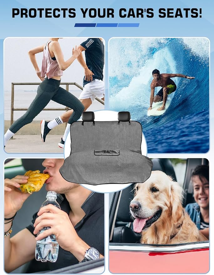 1160g Heavy Duty Towel Car Seat Cover, Sweatproof Absorbent Microfiber Rear Seat Protector for Gym Beach Athletes, Universal Fit Waterproof Back Seat Mat for Sedans SUV Minivans(Gray,1PC) - Image 5