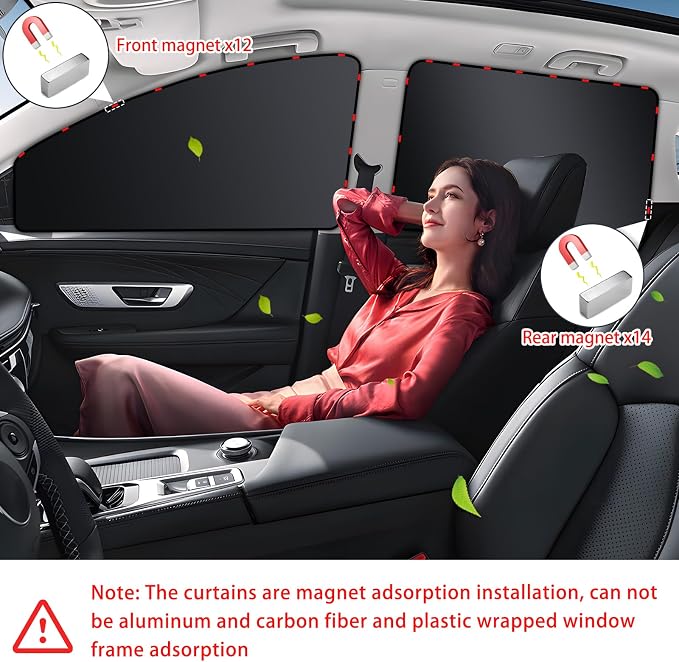 XCBYT Magnetic Car Side Window Covers, 4 Pack | 100% Blackout, Privacy, 99% UV Block, Magnetic mounting, Universal fit - Image 4