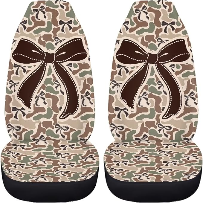 Camo Bow Front Car Seat Cover 2 Pack, Soft Breathable Bucket Seat Protectors, Easy Installation, Universal Fit for Most Cars, SUVs and Sedans - Image 4