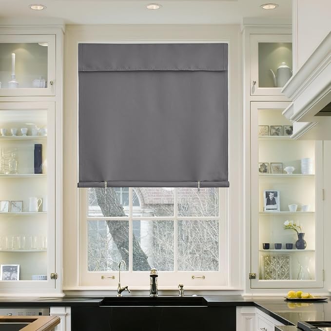 NICETOWN Grey Portable Blackout Curtains 48 Inches Long for Kitchen | Thermal Insulated Self Adhesive Short Curtain Drapes for Baby Nursery Storage Room Bathroom Basement, 1 Panel, 42" x 48" - Image 7