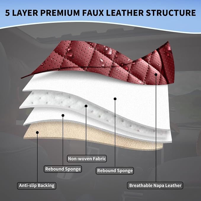 Leather Car Seat Covers Full Set Automotive Seat Protectors | Breathable Waterproof Durable Full Surround & Lumbar Support Design Non-Slip Universal Fit for Most Cars SUVs Trucks Vans Red - Image 8