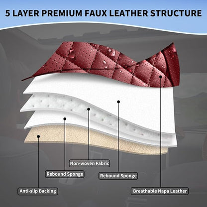 Leather Front Car Seat Covers Automotive Seat Protectors | Breathable Waterproof Durable Full Surround & Lumbar Support Design Non-Slip Universal Fit for Most Cars SUVs Trucks Vans Red - Image 8