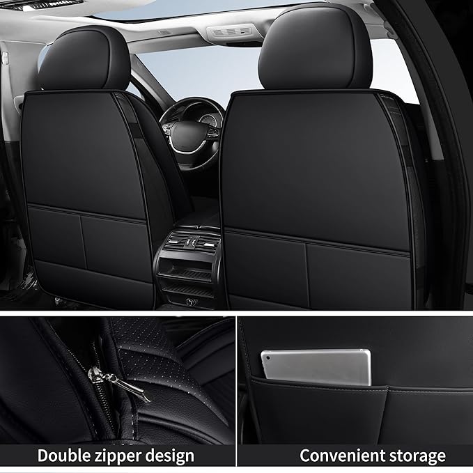 HChengkikz Front Car Seat Cover, Waterproof Faux Leather (Black) | Easy Maintenance, Airbag Compatible, Universal Fit For Most SUVs Trucks Pick-ups Sedans - Image 2