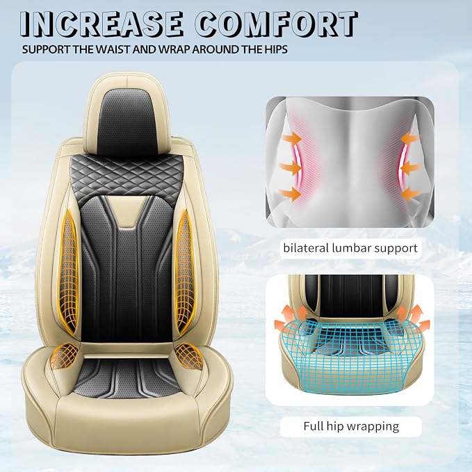 Fit Tacoma Premium Leather Car Seat Covers for Toyota Tacoma 2016-2022 2023 - Waterproof，Breathable，All-Weather Seat Cushion Protecto & Airbag Compatible, Full Set Beige&Black - Image 7