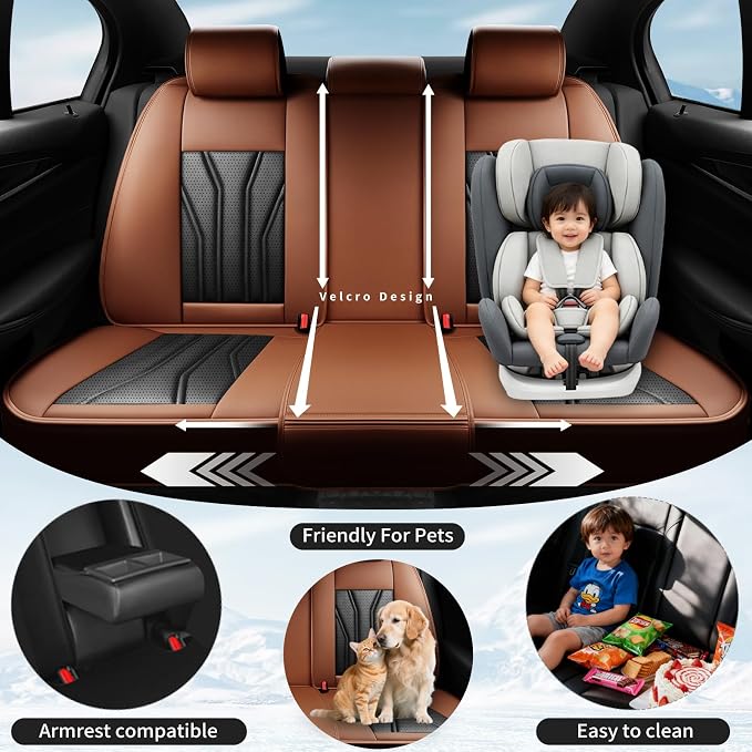 Fit Sienna Premium Leather Car Seat Covers for Toyota Sienna 2007-2025 2026 - Waterproof，Breathable，All-Weather Seat Cushion Protecto & Airbag Compatible, 2 Front Seat Brown&Black - Image 3